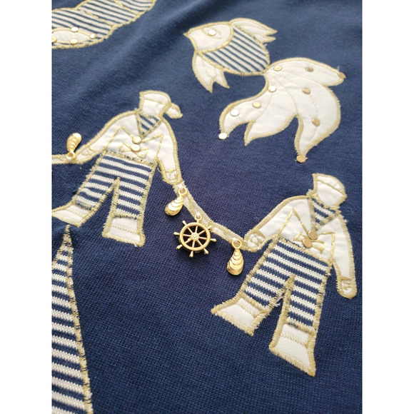 Amelia Austin Women's SZ Small VTG Sailor Fish Sea Navy Embroidered Knit Sweater - Picture 4 of 10